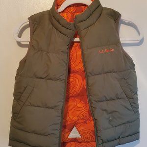 LL Bean Army Green/Orange Print Reversible Down Vest M